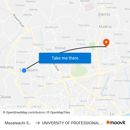Masalaachi Sowutuom to UNIVERSITY OF PROFESSIONAL STUDIES (UPSA) map