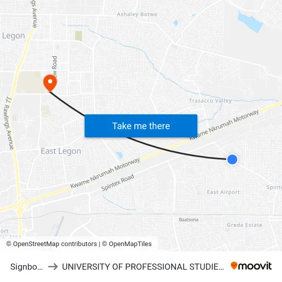 Signboard to UNIVERSITY OF PROFESSIONAL STUDIES (UPSA) map