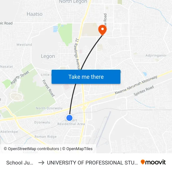 School Junction to UNIVERSITY OF PROFESSIONAL STUDIES (UPSA) map