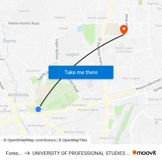 Forestry to UNIVERSITY OF PROFESSIONAL STUDIES (UPSA) map