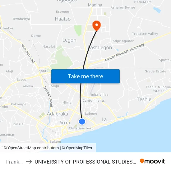 Frankies to UNIVERSITY OF PROFESSIONAL STUDIES (UPSA) map