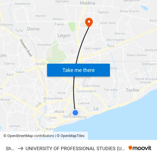 Shell to UNIVERSITY OF PROFESSIONAL STUDIES (UPSA) map