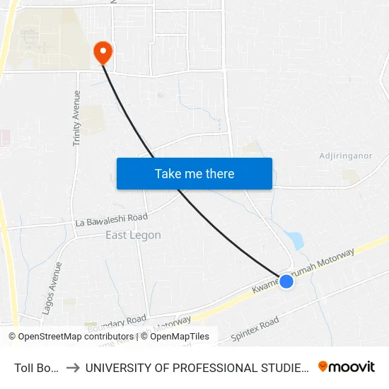 Toll Booth to UNIVERSITY OF PROFESSIONAL STUDIES (UPSA) map
