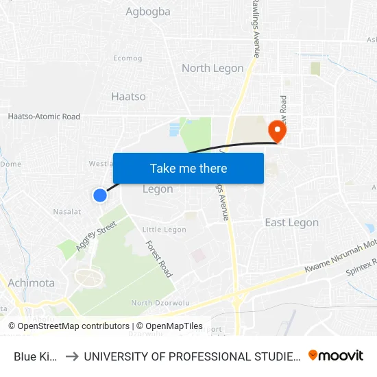 Blue Kiosk to UNIVERSITY OF PROFESSIONAL STUDIES (UPSA) map