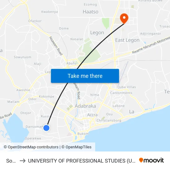 Soko to UNIVERSITY OF PROFESSIONAL STUDIES (UPSA) map