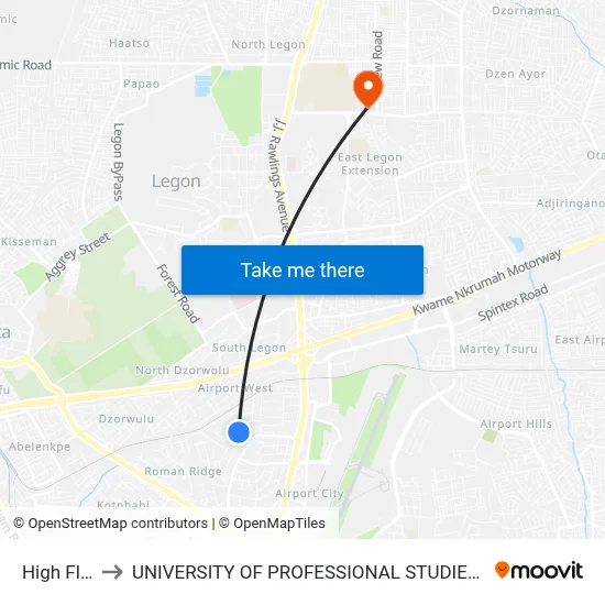 High Flow to UNIVERSITY OF PROFESSIONAL STUDIES (UPSA) map