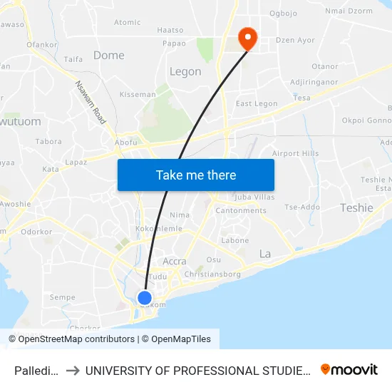 Palledium to UNIVERSITY OF PROFESSIONAL STUDIES (UPSA) map