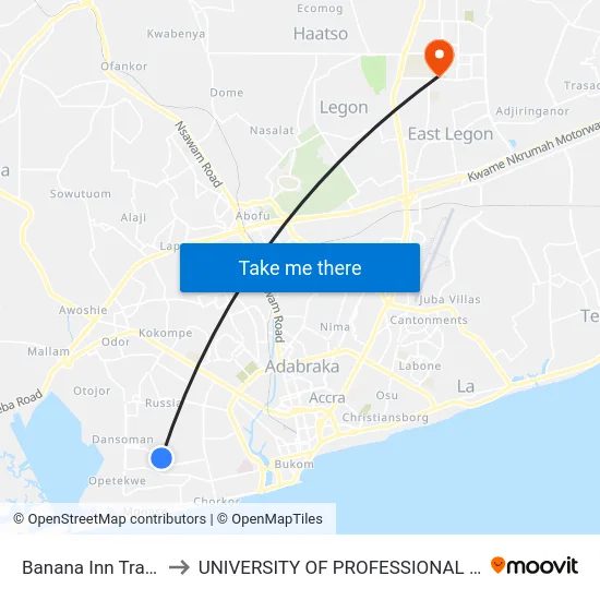 Banana Inn Transformer to UNIVERSITY OF PROFESSIONAL STUDIES (UPSA) map