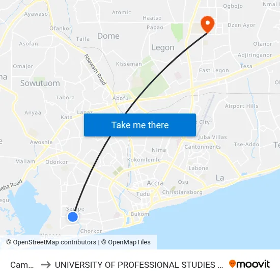 Camara to UNIVERSITY OF PROFESSIONAL STUDIES (UPSA) map