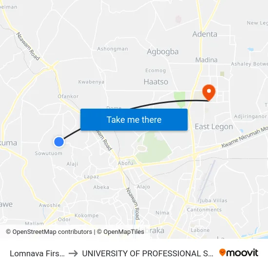 Lomnava First Curve to UNIVERSITY OF PROFESSIONAL STUDIES (UPSA) map