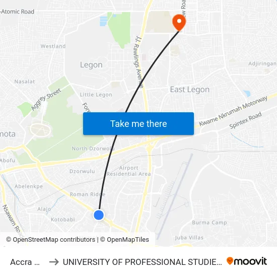 Accra Girls to UNIVERSITY OF PROFESSIONAL STUDIES (UPSA) map