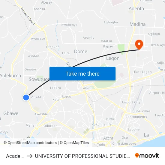 Academy to UNIVERSITY OF PROFESSIONAL STUDIES (UPSA) map