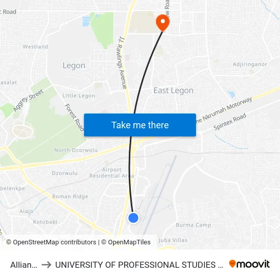 Alliance to UNIVERSITY OF PROFESSIONAL STUDIES (UPSA) map