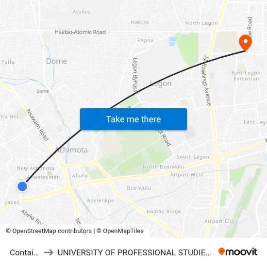 Container to UNIVERSITY OF PROFESSIONAL STUDIES (UPSA) map