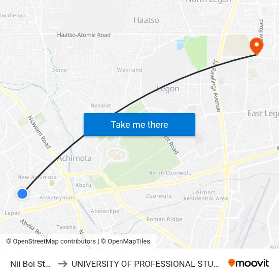 Nii Boi Station to UNIVERSITY OF PROFESSIONAL STUDIES (UPSA) map