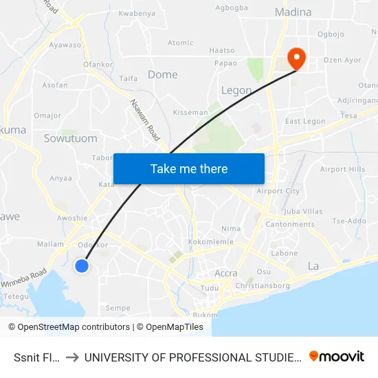 Ssnit Flats to UNIVERSITY OF PROFESSIONAL STUDIES (UPSA) map