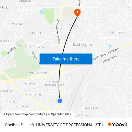 Opeibea Second to UNIVERSITY OF PROFESSIONAL STUDIES (UPSA) map