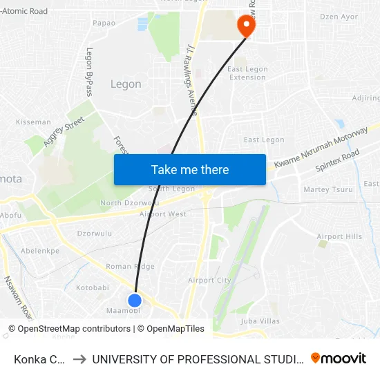 Konka Curve to UNIVERSITY OF PROFESSIONAL STUDIES (UPSA) map