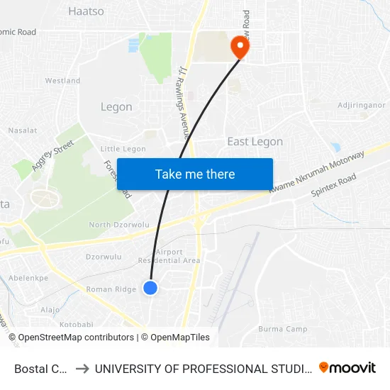 Bostal Curve to UNIVERSITY OF PROFESSIONAL STUDIES (UPSA) map