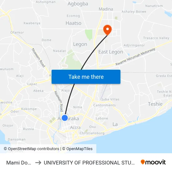Mami Dokuno to UNIVERSITY OF PROFESSIONAL STUDIES (UPSA) map
