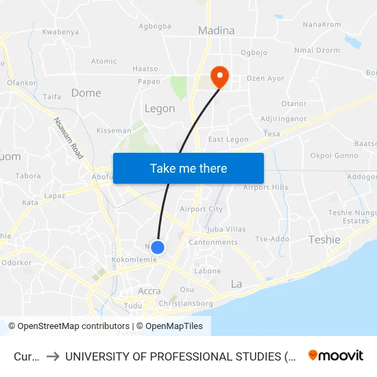 Curve to UNIVERSITY OF PROFESSIONAL STUDIES (UPSA) map