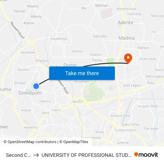 Second Curve to UNIVERSITY OF PROFESSIONAL STUDIES (UPSA) map