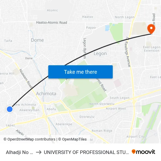 Alhadji No Front to UNIVERSITY OF PROFESSIONAL STUDIES (UPSA) map