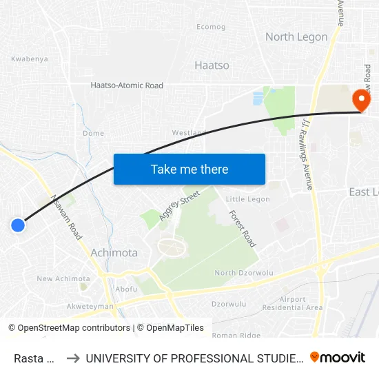 Rasta Park to UNIVERSITY OF PROFESSIONAL STUDIES (UPSA) map