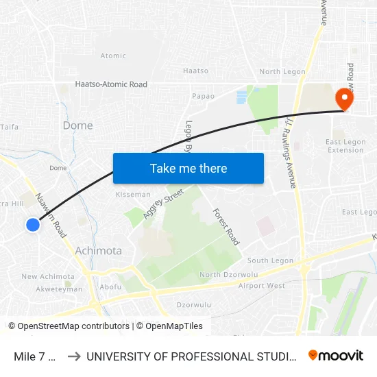 Mile 7 Park to UNIVERSITY OF PROFESSIONAL STUDIES (UPSA) map