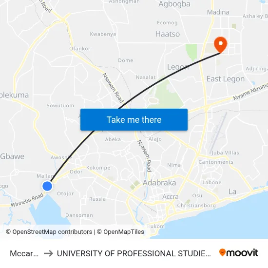 Mccarthy to UNIVERSITY OF PROFESSIONAL STUDIES (UPSA) map