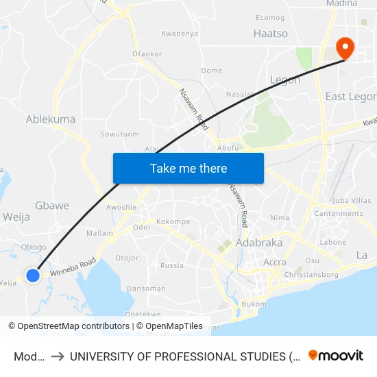 Modex to UNIVERSITY OF PROFESSIONAL STUDIES (UPSA) map