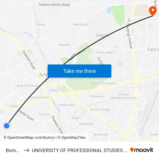 Bombay to UNIVERSITY OF PROFESSIONAL STUDIES (UPSA) map