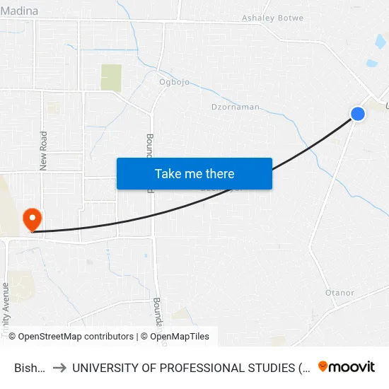Bishop to UNIVERSITY OF PROFESSIONAL STUDIES (UPSA) map