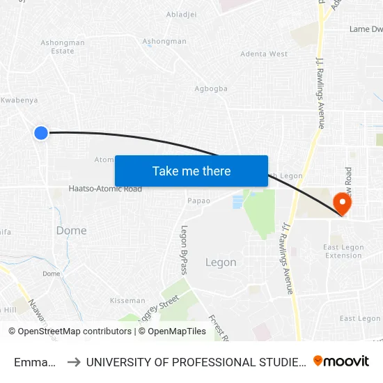 Emmanuel to UNIVERSITY OF PROFESSIONAL STUDIES (UPSA) map