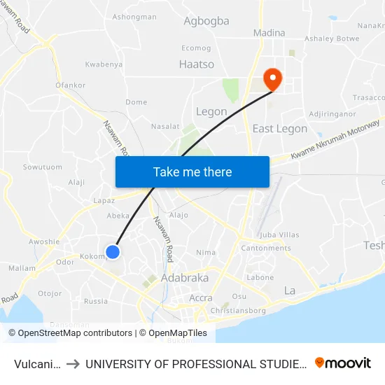 Vulcanizer to UNIVERSITY OF PROFESSIONAL STUDIES (UPSA) map
