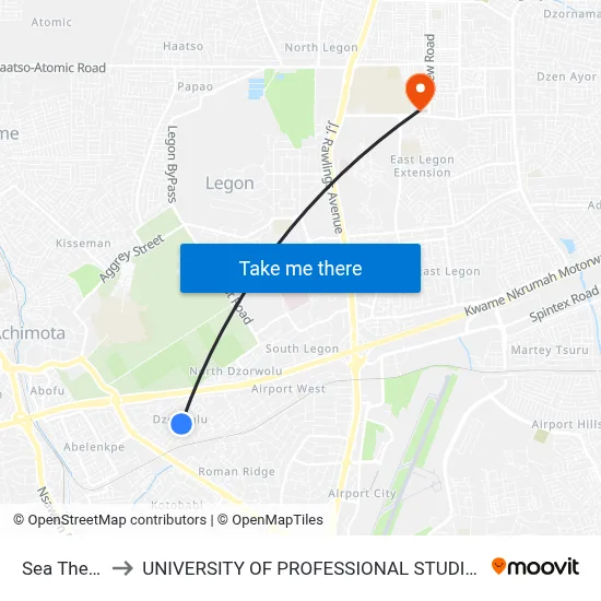 Sea Theatre to UNIVERSITY OF PROFESSIONAL STUDIES (UPSA) map