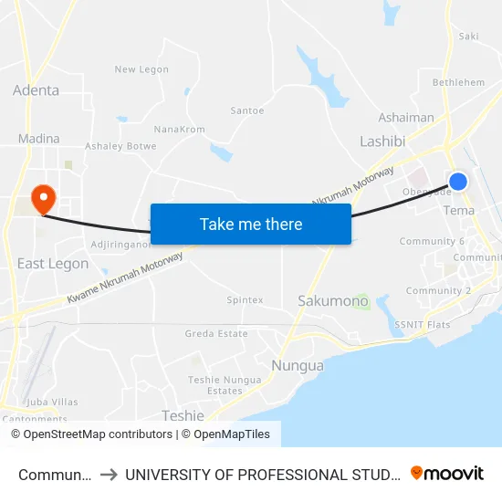 Community 8 to UNIVERSITY OF PROFESSIONAL STUDIES (UPSA) map