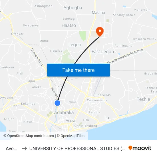 Avenor to UNIVERSITY OF PROFESSIONAL STUDIES (UPSA) map