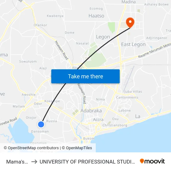 Mama's Inn to UNIVERSITY OF PROFESSIONAL STUDIES (UPSA) map