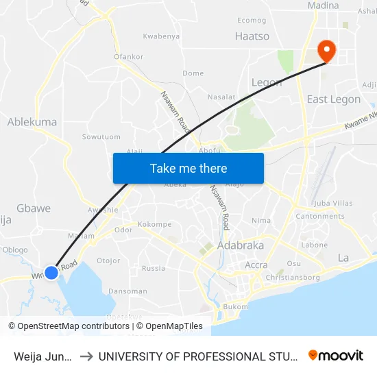 Weija Junction to UNIVERSITY OF PROFESSIONAL STUDIES (UPSA) map