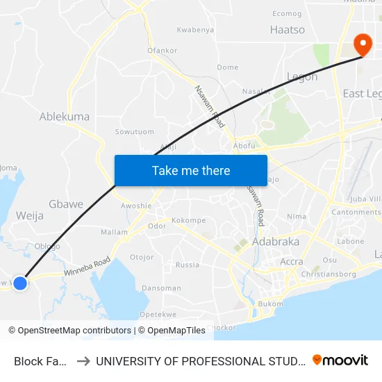 Block Factory to UNIVERSITY OF PROFESSIONAL STUDIES (UPSA) map