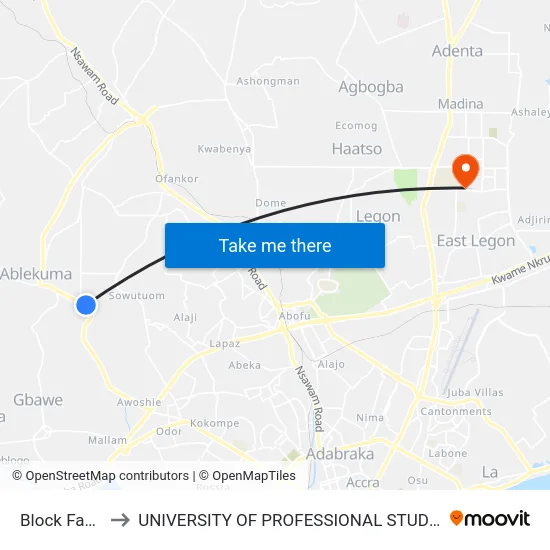 Block Factory to UNIVERSITY OF PROFESSIONAL STUDIES (UPSA) map