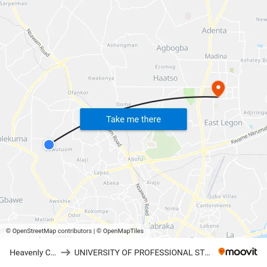 Heavenly Church to UNIVERSITY OF PROFESSIONAL STUDIES (UPSA) map