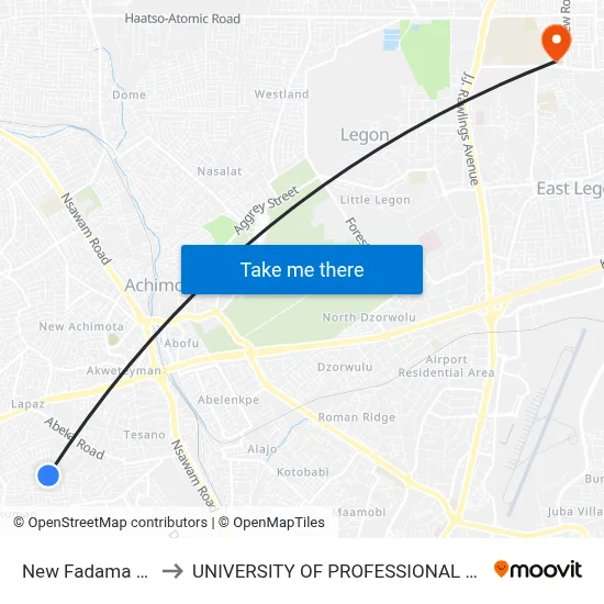 New Fadama (Market) to UNIVERSITY OF PROFESSIONAL STUDIES (UPSA) map