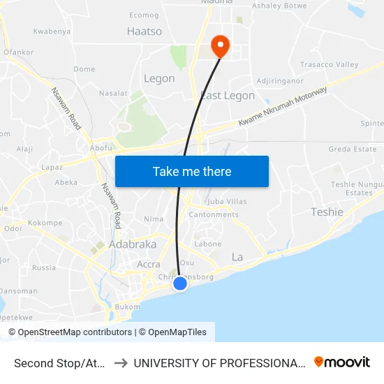 Second Stop/Ataa Adjettey to UNIVERSITY OF PROFESSIONAL STUDIES (UPSA) map