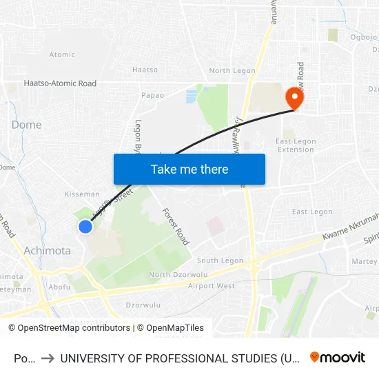 Polo to UNIVERSITY OF PROFESSIONAL STUDIES (UPSA) map