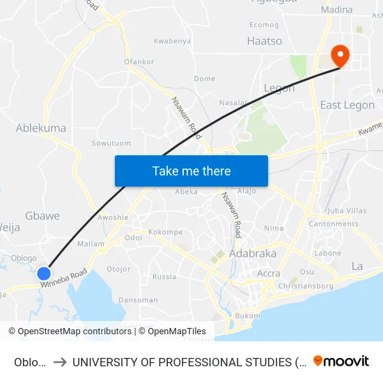 Oblogo to UNIVERSITY OF PROFESSIONAL STUDIES (UPSA) map