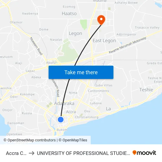 Accra Cmb to UNIVERSITY OF PROFESSIONAL STUDIES (UPSA) map