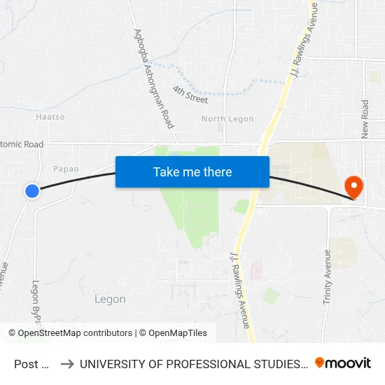 Post Box to UNIVERSITY OF PROFESSIONAL STUDIES (UPSA) map