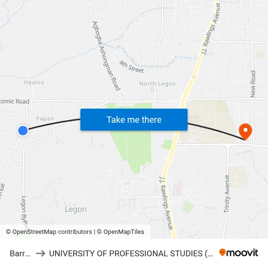 Barrier to UNIVERSITY OF PROFESSIONAL STUDIES (UPSA) map